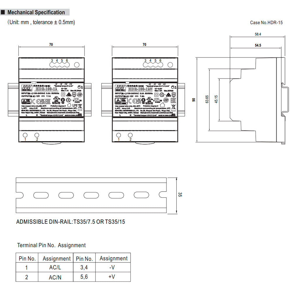 Power supply HDR-100W